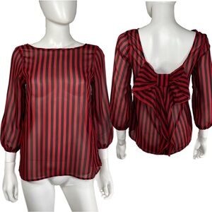 Live 4 Truth Red & Black Striped Sheer Bow Back Blouse